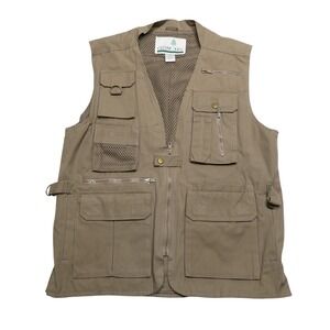 Cedar Key Vest Mens Medium Beige Cotton Mesh Fishing Travel Multi Pocket Utility